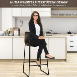 2 er Set Barhocker aus Holz mit Rücklehne Tresenhocker mit Metallbeinen & Fußstütze Sitzhöhe 75 cm Gold