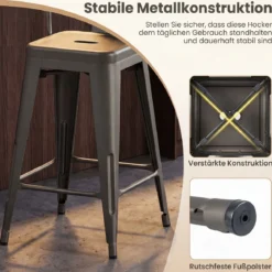 4er Set Barhocker aus Metall Stapelbar mit Abnehmbarer Rückenlehne 44,5 x 45,5 x 103 cm