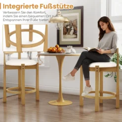 2er Set Barhocker Barstühle Holz mit Rückenlehnen & Fußstützen Küchenhocker Sitzhöhe 62cm Natur