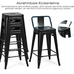 4er Set Barhocker Barstuhl Vintage stapelbar Sitzhöhe 62 cm aus Metall bis 150 kg