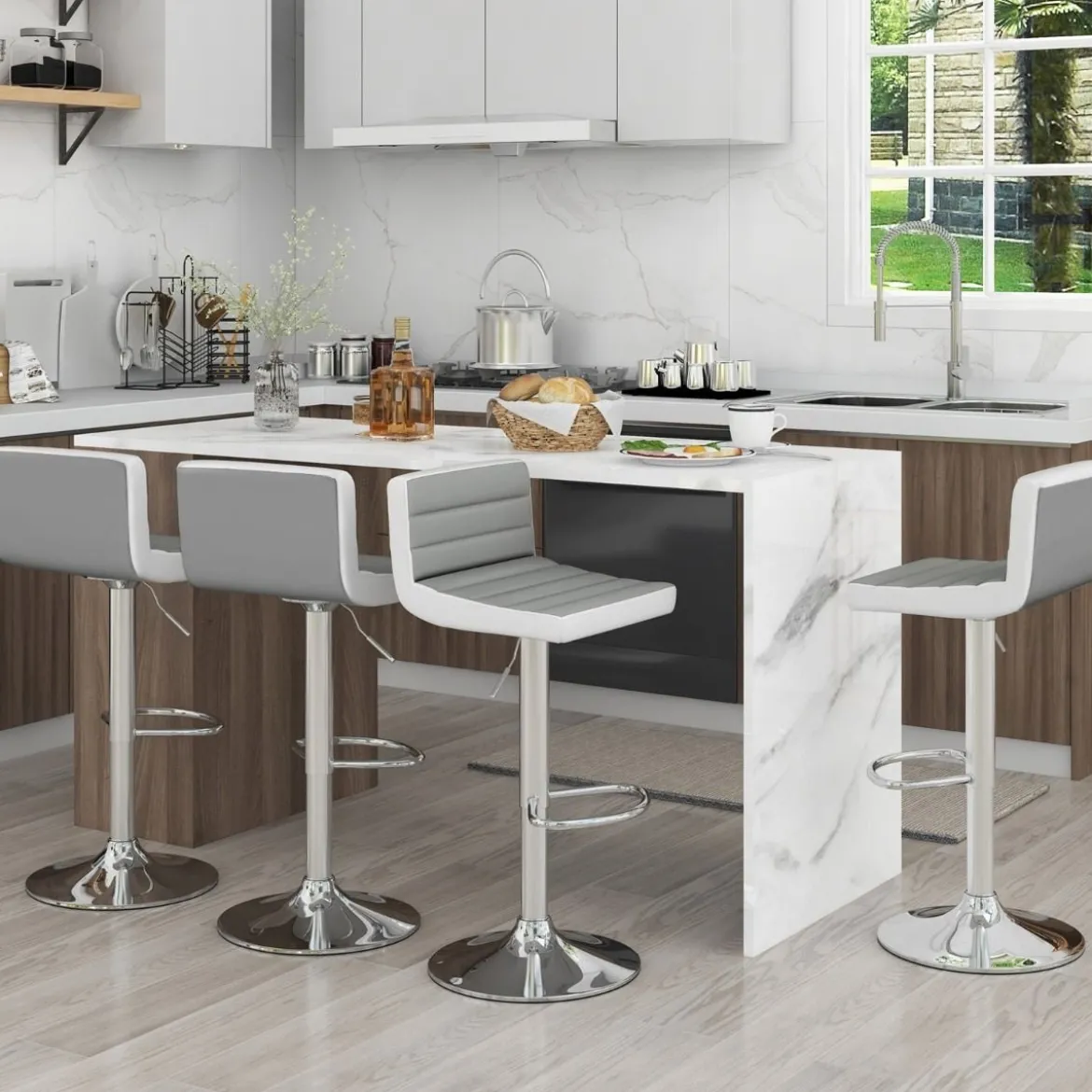 2er Set Barhocker 82-102cm Höhenverstellbare Drehbare Barstühle Küchenhocker Sitzhocker