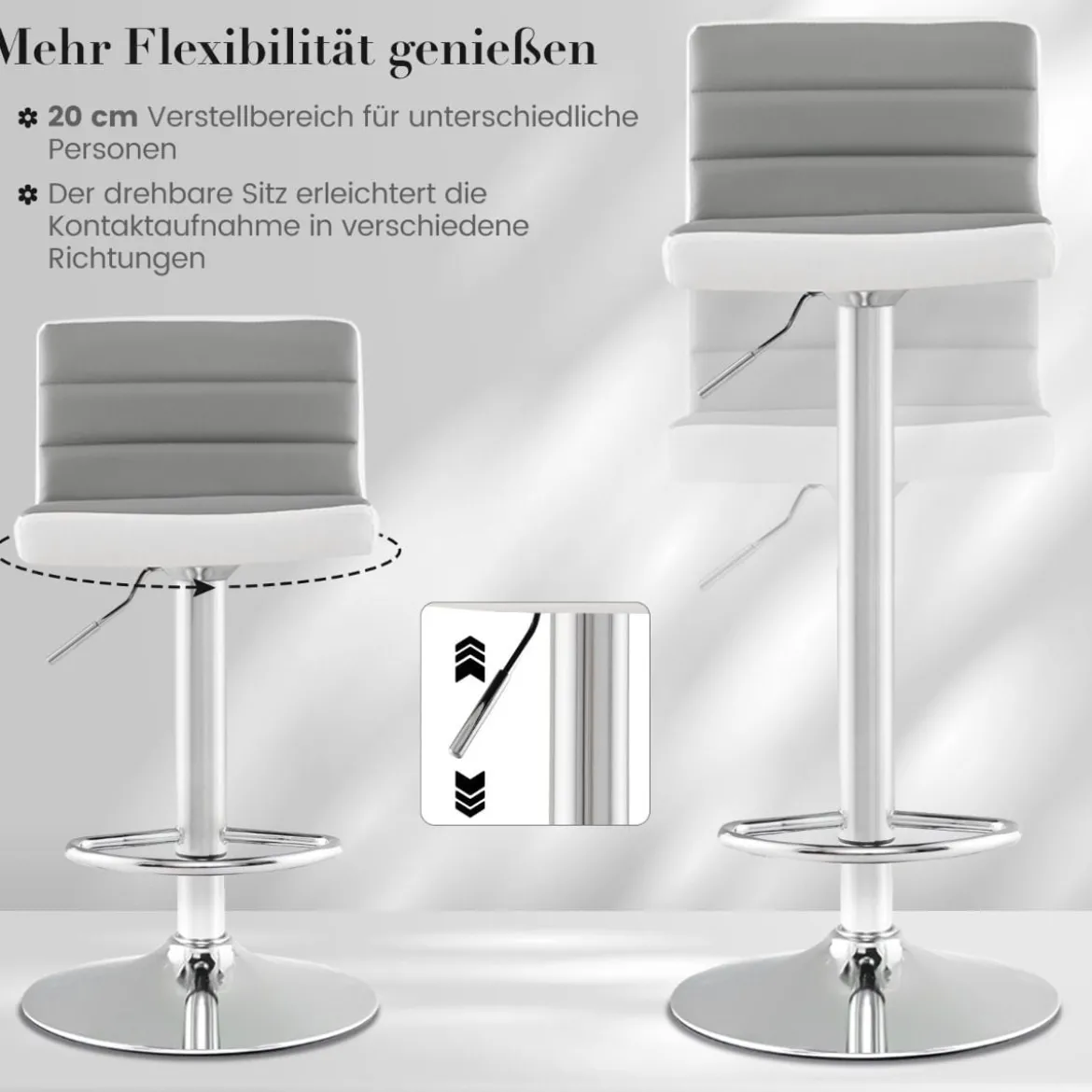 2er Set Barhocker 82-102cm Höhenverstellbare Drehbare Barstühle Küchenhocker Sitzhocker