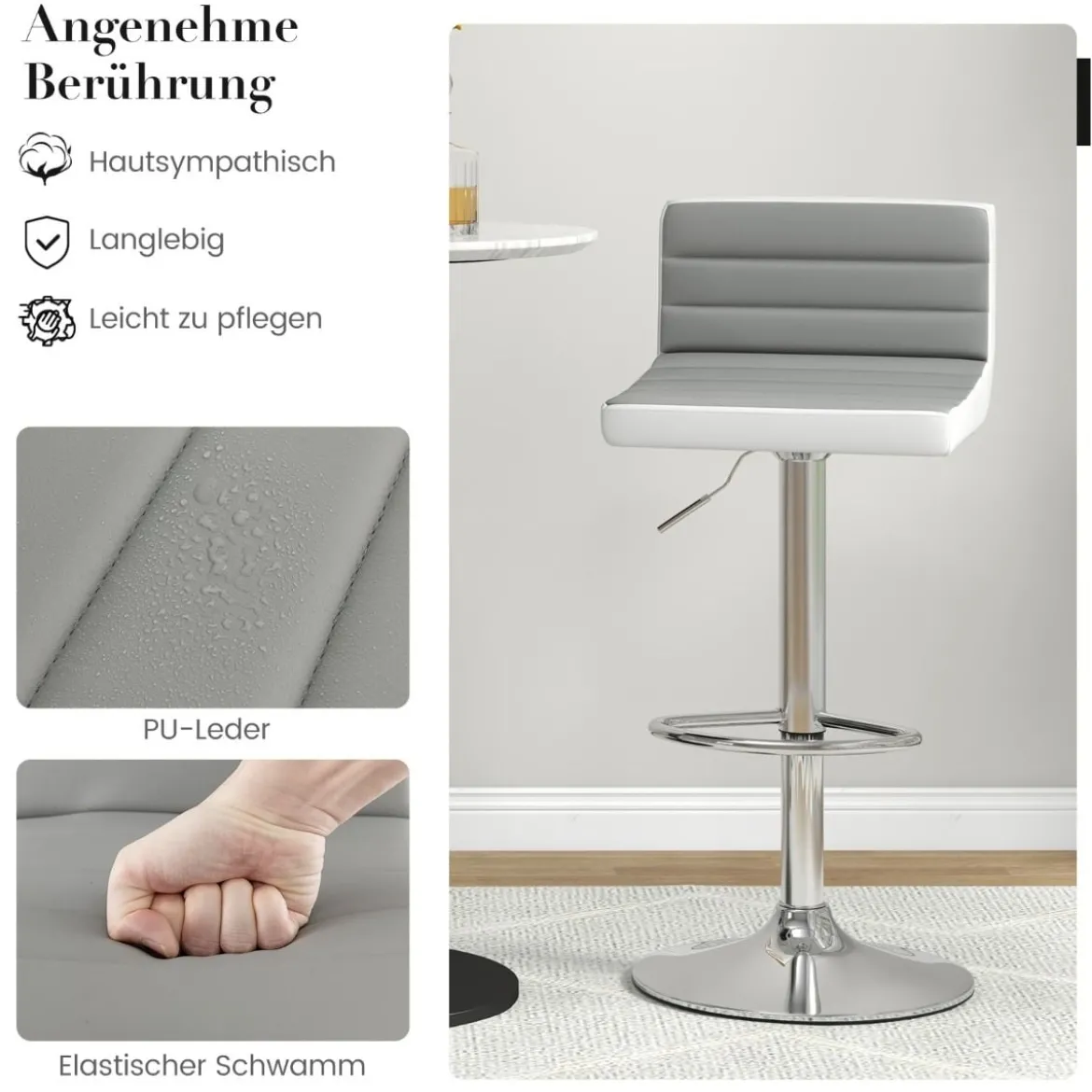 2er Set Barhocker 82-102cm Höhenverstellbare Drehbare Barstühle Küchenhocker Sitzhocker