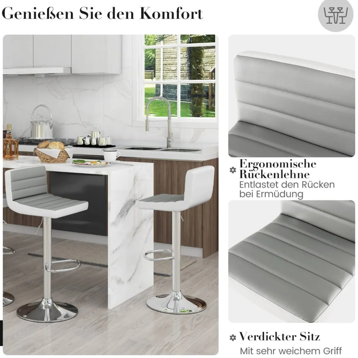 2er Set Barhocker 82-102cm Höhenverstellbare Drehbare Barstühle Küchenhocker Sitzhocker