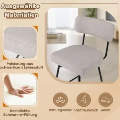 2er Set Barhocker drehbar Barstuhl gepolstert mit Rückenlehne & Fußstütze Grau/Beige