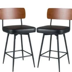 2er Set Barhocker drehbar Barstuhl industriell mit gepolsterter Rückenlehne Quadrat Schwarz