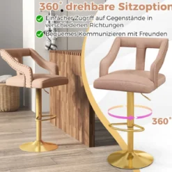 2er Set Barhocker drehbare Barstühle 63-85 höhenverstellbar Küchenhocker aus Samt Grau/Rosa
