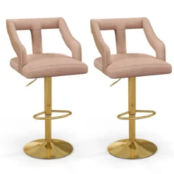2er Set Barhocker drehbare Barstühle 63-85 höhenverstellbar Küchenhocker aus Samt Grau/Rosa