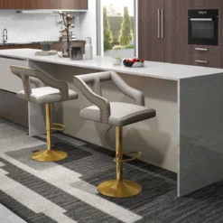 2er Set Barhocker drehbare Barstühle 63-85 höhenverstellbar Küchenhocker aus Samt Grau/Rosa