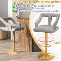 2er Set Barhocker drehbare Barstühle 63-85 höhenverstellbar Küchenhocker aus Samt Grau/Rosa