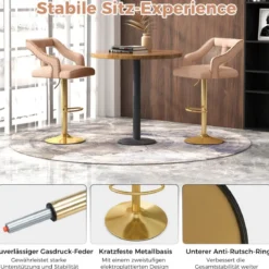 2er Set Barhocker drehbare Barstühle 63-85 höhenverstellbar Küchenhocker aus Samt Grau/Rosa