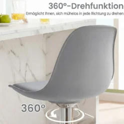 2er Set Barhocker 360 °Drehbarer Barstuhl Höhenverstellbarer Tresenhocker Küchenhocker Grau