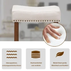 2er Set Barhocker gepolstertes Kissen & Beine aus Kautschukholz 43 x 33 x 74 cm Beige