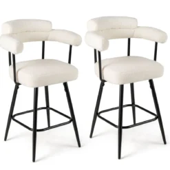 2er Set Barhocker Gepolsterter Thekenhocker 360° Drehbarer Sitzhocker Bistrohocker Weiß