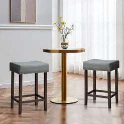 2er Set Barhocker Hochhocker Thekenhocker ohne Lehne 43 x 33 x 61 cm Grau