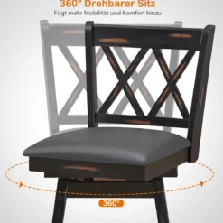 2er Set Barhocker Holz Barstuhl mit drehbarem Sitz Bistrohocker mit Fußstütze Schwarz