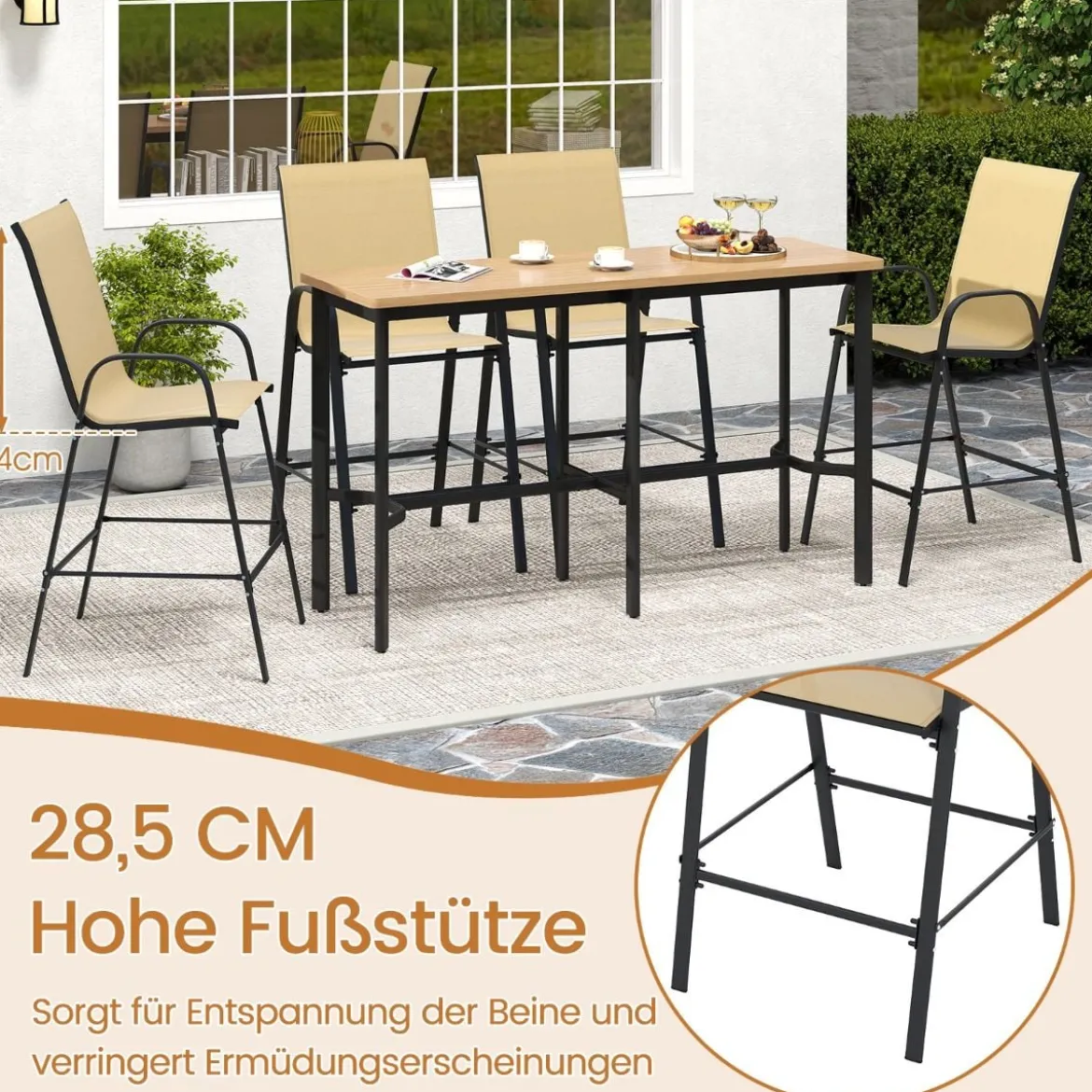 2er Set Barhocker mit Armlehnen & Hoher Rückenlehne Barstühle bis zu 150 kg Belastbar