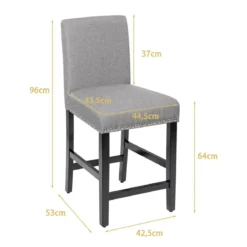 2er Set Barhocker mit Beinen aus Gummiholz & Atmungsaktivem Leinengewebe Barstühle Grau