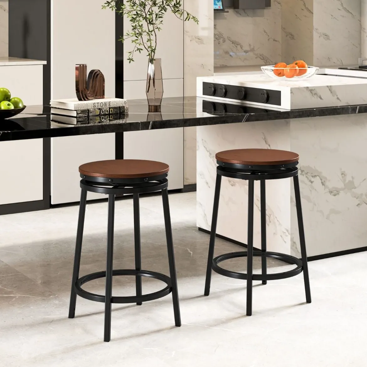 2er Set Barhocker mit 2 Einstellbare Höhen 360° Drehbare KüchenhockerThekenhocker