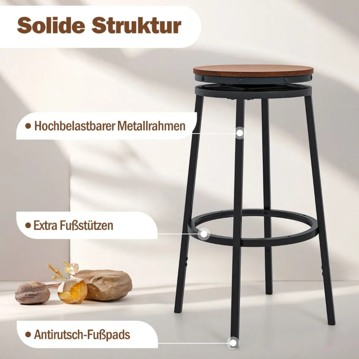 2er Set Barhocker mit 2 Einstellbare Höhen 360° Drehbare KüchenhockerThekenhocker