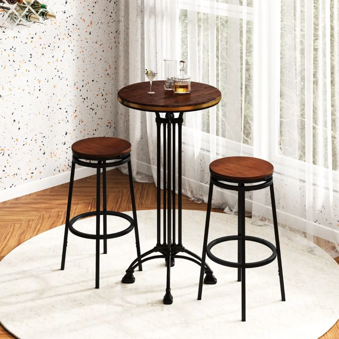 2er Set Barhocker mit 2 Einstellbare Höhen 360° Drehbare KüchenhockerThekenhocker