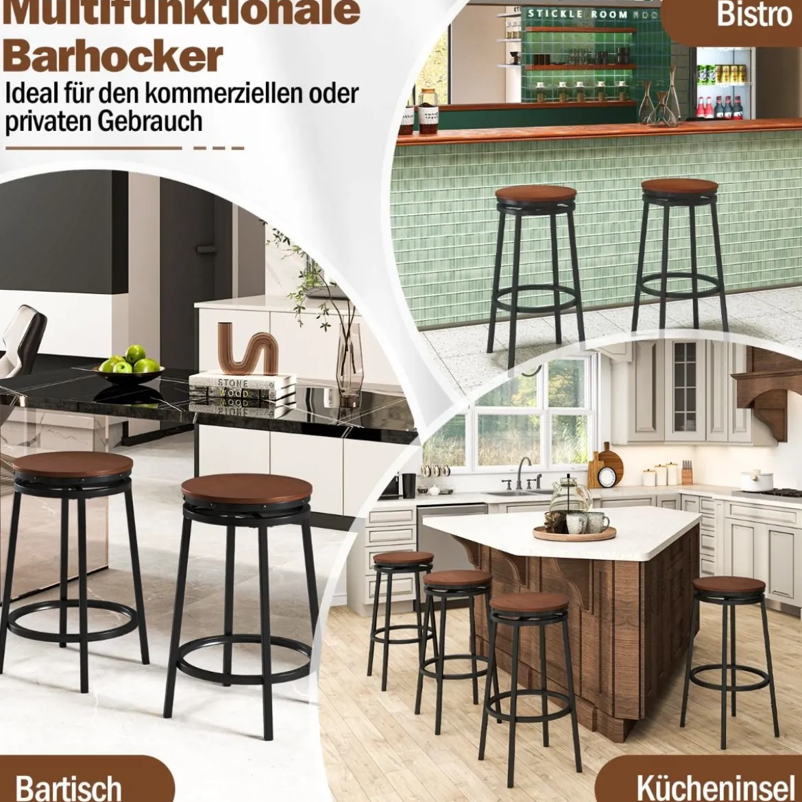 2er Set Barhocker mit 2 Einstellbare Höhen 360° Drehbare KüchenhockerThekenhocker