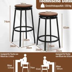 2er Set Barhocker mit 2 Einstellbare Höhen 360° Drehbare KüchenhockerThekenhocker