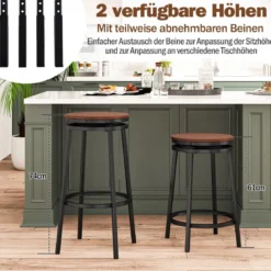 2er Set Barhocker mit 2 Einstellbare Höhen 360° Drehbare KüchenhockerThekenhocker