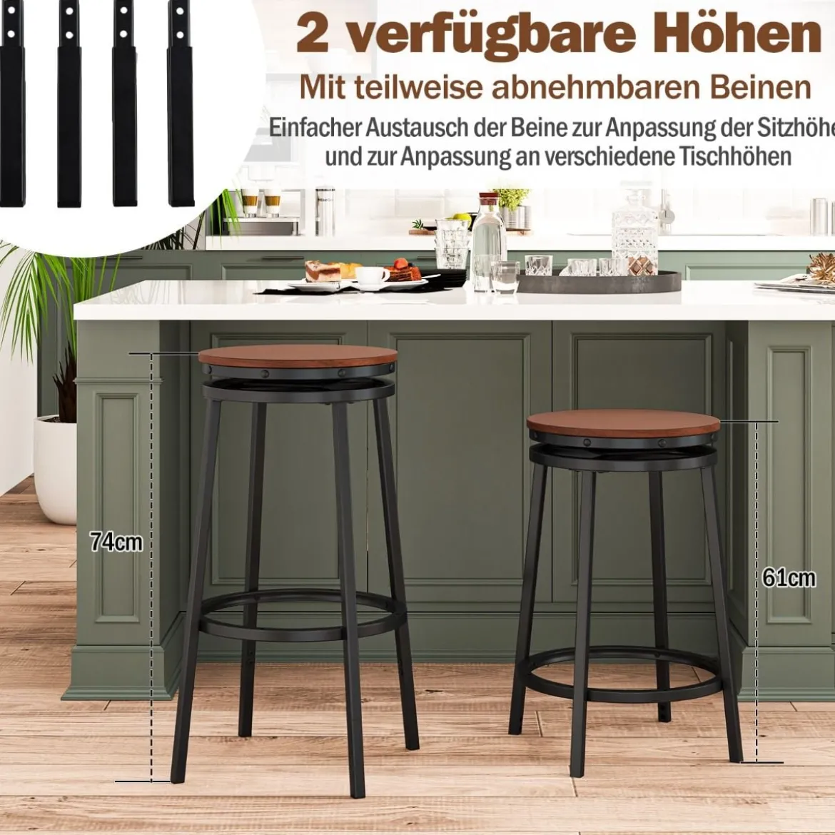 2er Set Barhocker mit 2 Einstellbare Höhen 360° Drehbare KüchenhockerThekenhocker