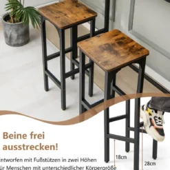 2er Set Barhocker mit Fußstütze Barstühle bis 150 kg Tresenhocker Rustikales Braun