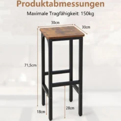 2er Set Barhocker mit Fußstütze Barstühle bis 150 kg Tresenhocker Rustikales Braun