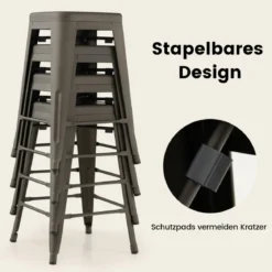 4er Set Barhocker mit Fußstütze bis 150kg Belastbar Stapelbare Küchenhocker Sitzhocker Gun
