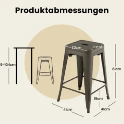 4er Set Barhocker mit Fußstütze bis 150kg Belastbar Stapelbare Küchenhocker Sitzhocker Gun