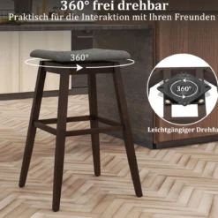 2er Set Barhocker mit Fußstütze 360° Drehbarer Thekenhocker Gepolsterter Bistrohocker