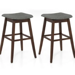 2er Set Barhocker mit Fußstütze 360° Drehbarer Thekenhocker Gepolsterter Bistrohocker