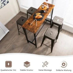 4er Set Barhocker mit Fußstütze Sitzhöhe 76cm bis 150kg Belastbar Stapelbare Tresenhocker Gun