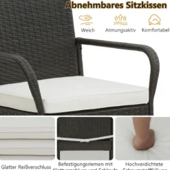 4er Set Barhocker mit Kissen & Fußstütze Rattan-Barstühle 180 kg Max. Belastbarkeit