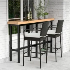 4er Set Barhocker mit Kissen & Fußstütze Rattan-Barstühle 180 kg Max. Belastbarkeit