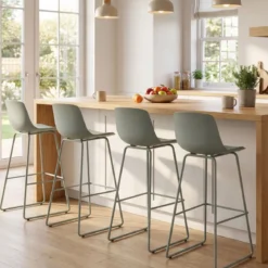 4er Set Barhocker mit Kunstleder Gepolsterter Sitzflächen & Rückenlehne Barstuhl Bistrohocker