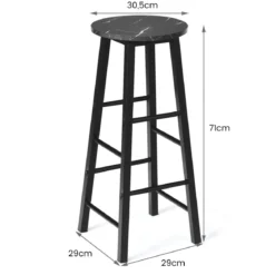 2er Set Barhocker mit Marmor Optik & Fußstütze & 71 cm Sitzhöhe Barstühle Tresenhocker Schwarz