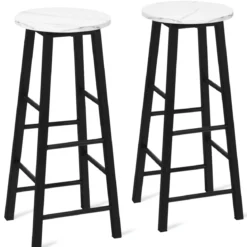 2er Set Barhocker mit Marmor Optik & Fußstütze & 71 cm Sitzhöhe Barstühle Tresenhocker Weiß