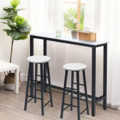 2er Set Barhocker mit Marmor Optik & Fußstütze & 71 cm Sitzhöhe Barstühle Tresenhocker Weiß