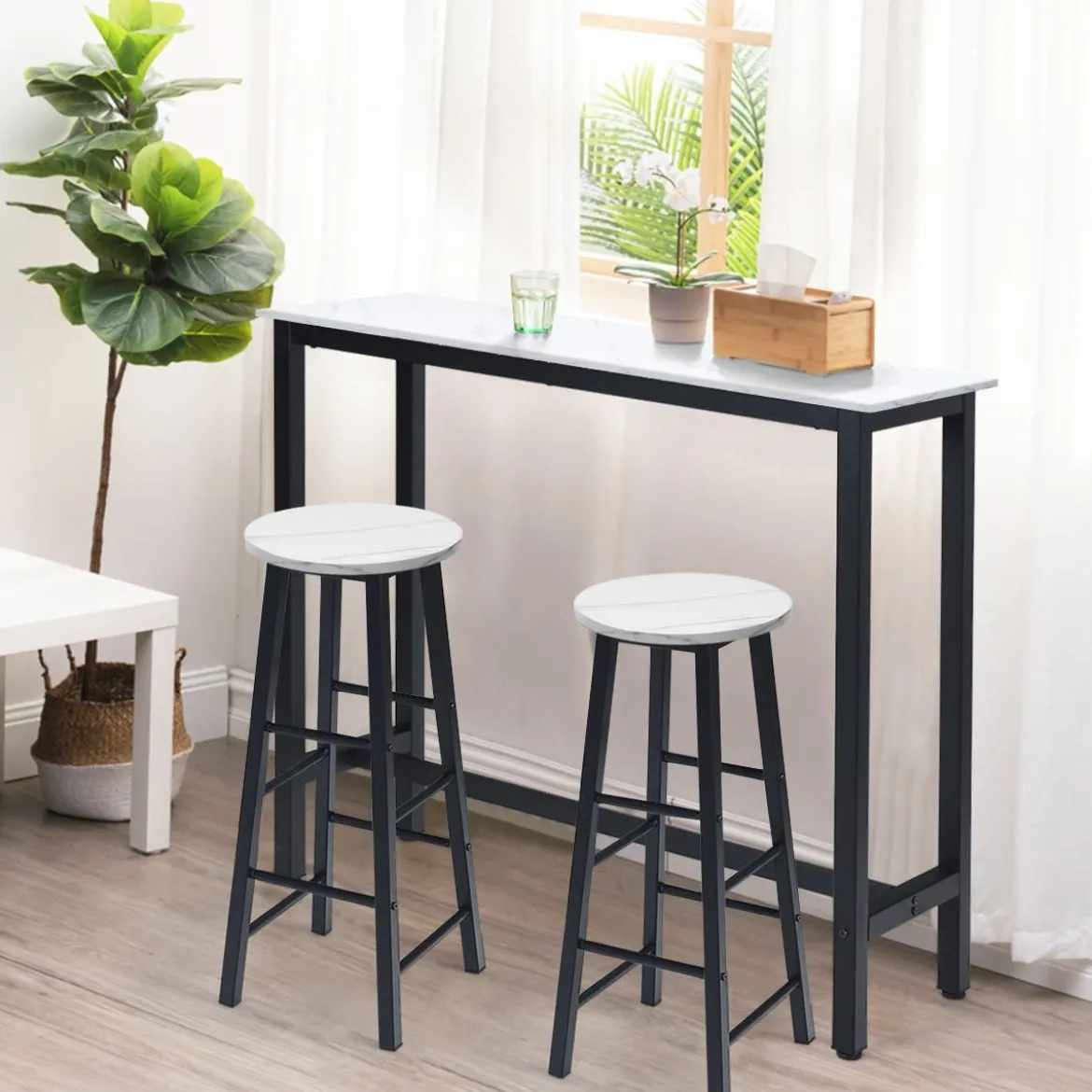 2er Set Barhocker mit Marmor Optik & Fußstütze & 71 cm Sitzhöhe Barstühle Tresenhocker Weiß