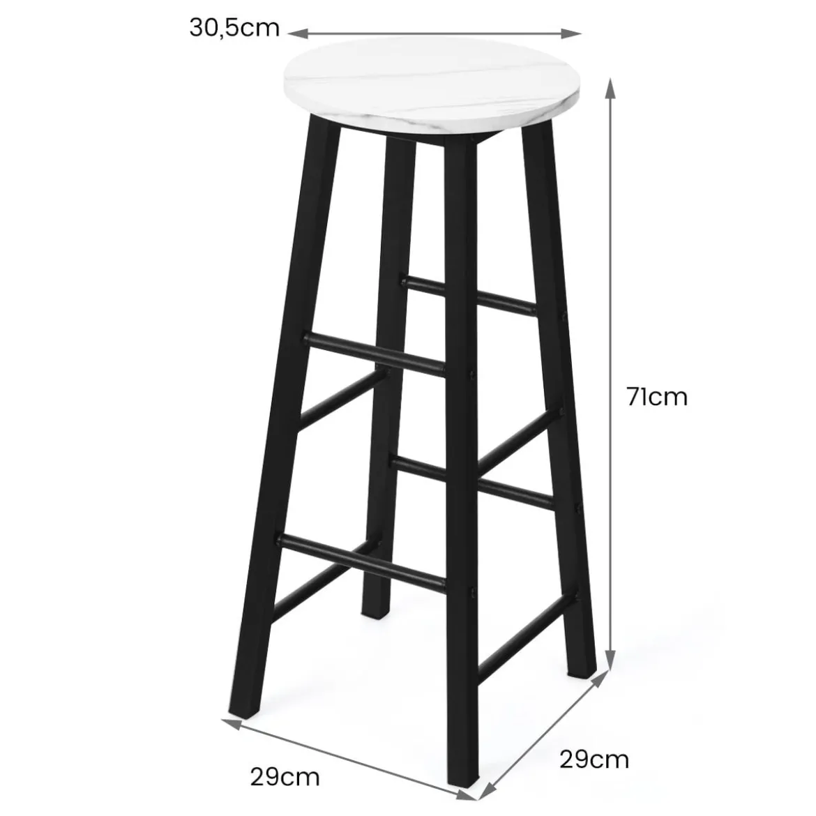 2er Set Barhocker mit Marmor Optik & Fußstütze & 71 cm Sitzhöhe Barstühle Tresenhocker Weiß