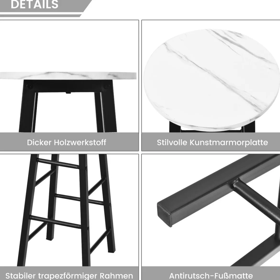 2er Set Barhocker mit Marmor Optik & Fußstütze & 71 cm Sitzhöhe Barstühle Tresenhocker Weiß