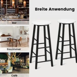 2er Set Barhocker mit Marmor Optik & Fußstütze & 71 cm Sitzhöhe Barstühle Tresenhocker Weiß
