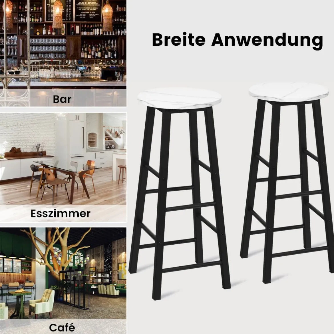 2er Set Barhocker mit Marmor Optik & Fußstütze & 71 cm Sitzhöhe Barstühle Tresenhocker Weiß
