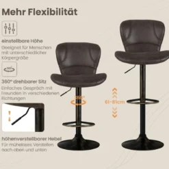 2er Set Barhocker mit Rückenlehne & Fußstütze Barstühle Tresenhocker Küchenhocker Braun