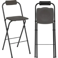 2er Set Barhocker mit Rückenlehne Klappbare Barstühle bis zu 150 kg Belastbar Grau