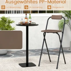 2er Set Barhocker mit Rückenlehne & Fußstütze Klappbare Barstühle bis zu 150 kg Belastbar Braun